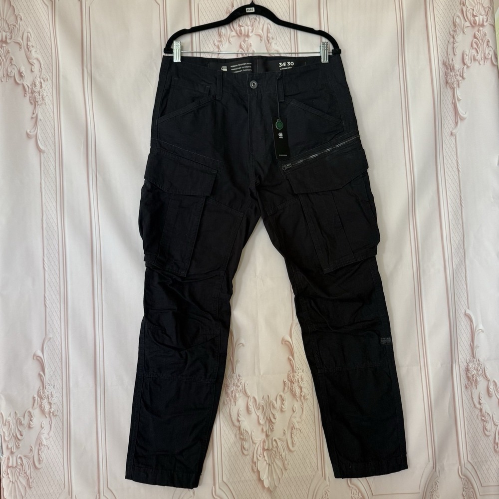 G-Star Pants Mens 34x30 Black Rovic Zip 3D Straight Tapered Cargo NWT $140